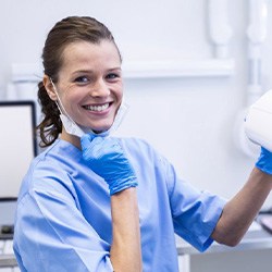 Dental hygienist smiles