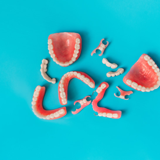 an assortment of different types of dentures