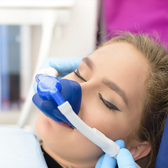 Relaxed patient with nitrous oxide nasal mask