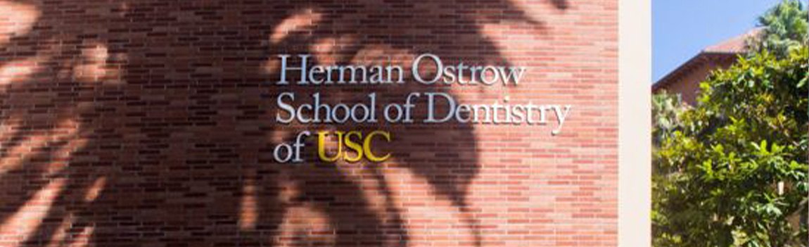 Outside of the Herman Ostrow School of Dentistry at the University of Southern California