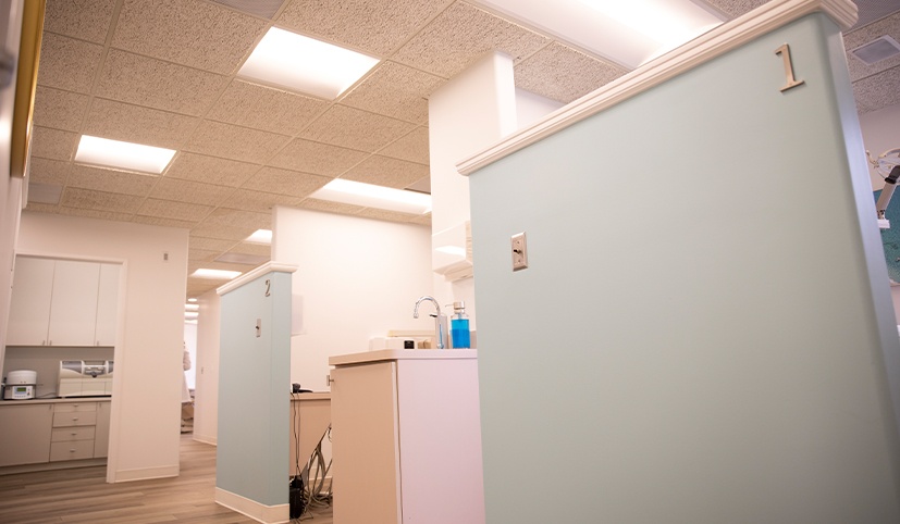 Hallway looking into dental treatment rooms